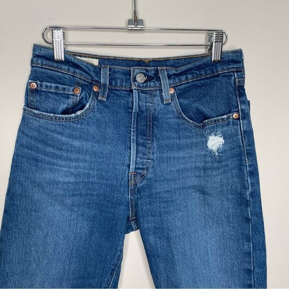 Levi's 501 Classic Jeans Crop Raw Hem Distressed Charleston Fun Blue Size 26 - Picture 10 of 10